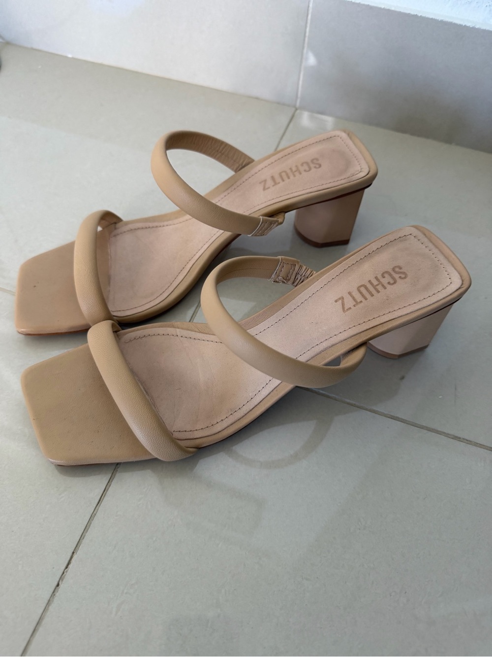SCHUTZ Tan Double-Strap Block Heel Sandal - Picture 6 of 7